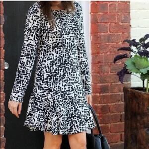 Leith Anthropologie spotted black and white long sleeve dress fall winter